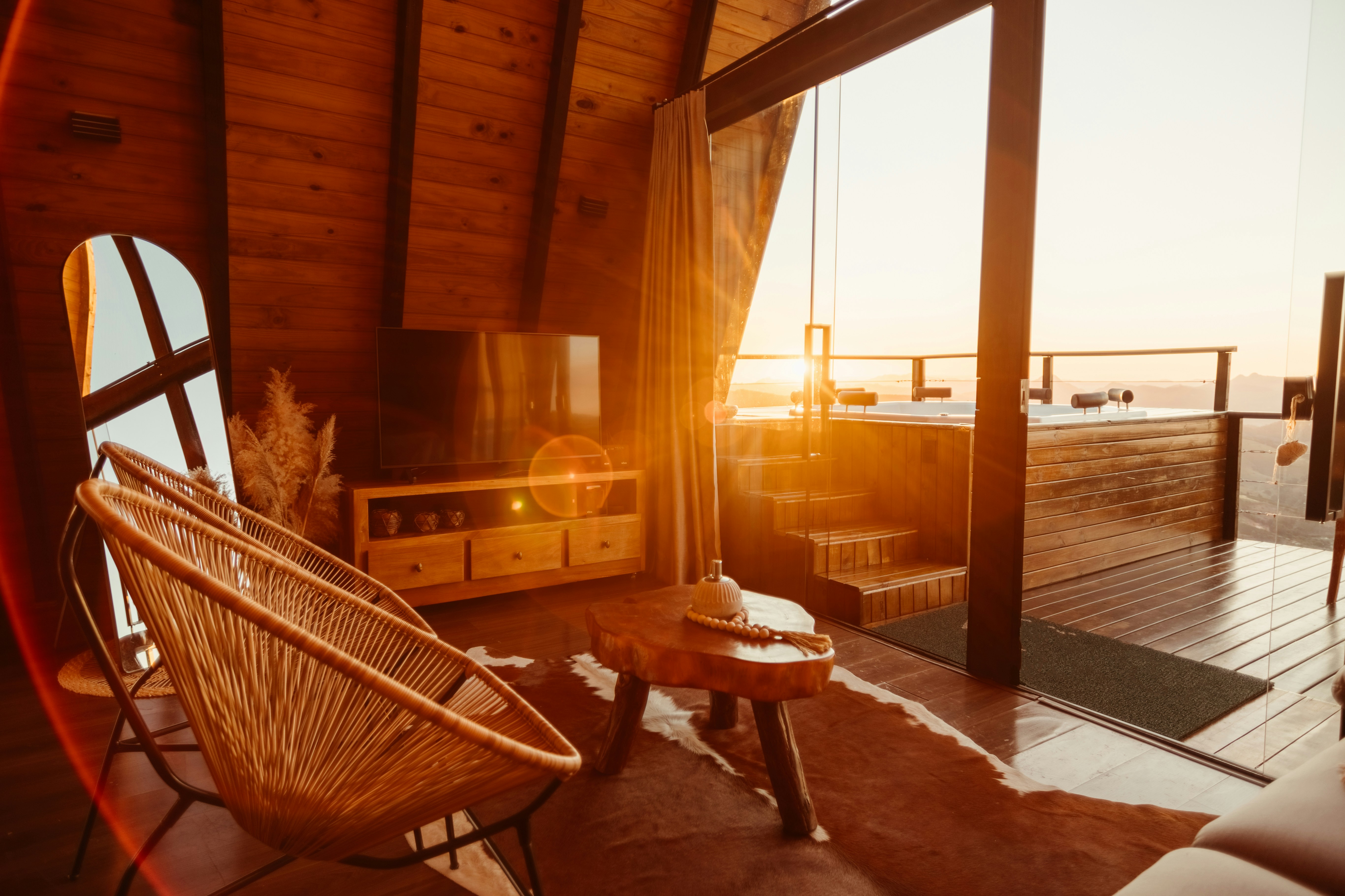 Aspirational Airbnb interior at golden hour