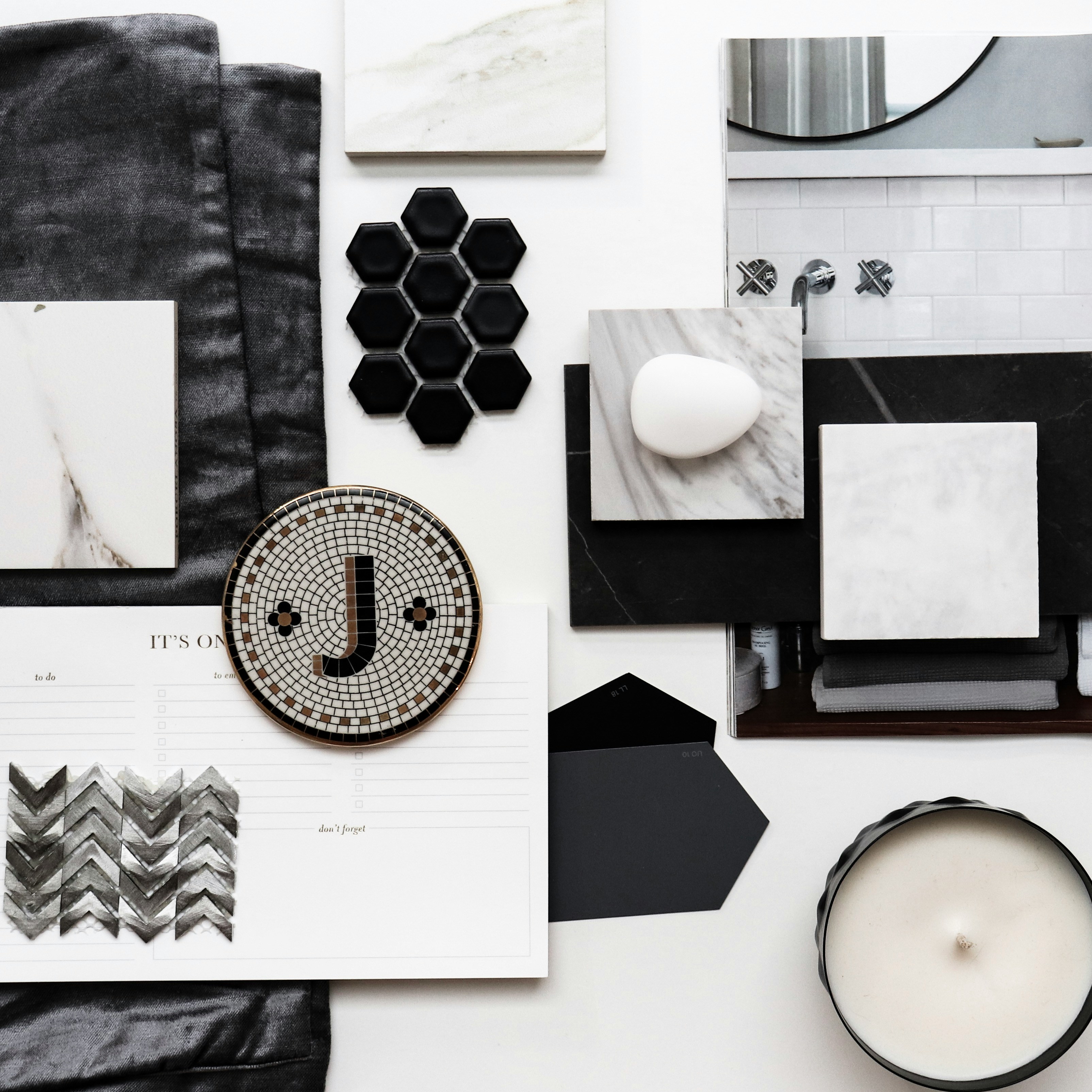 Design mood board and material swatches — the transformation process